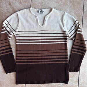 Vintage A’Milano Striped Brown and Cream white Vneck pullover Sweater